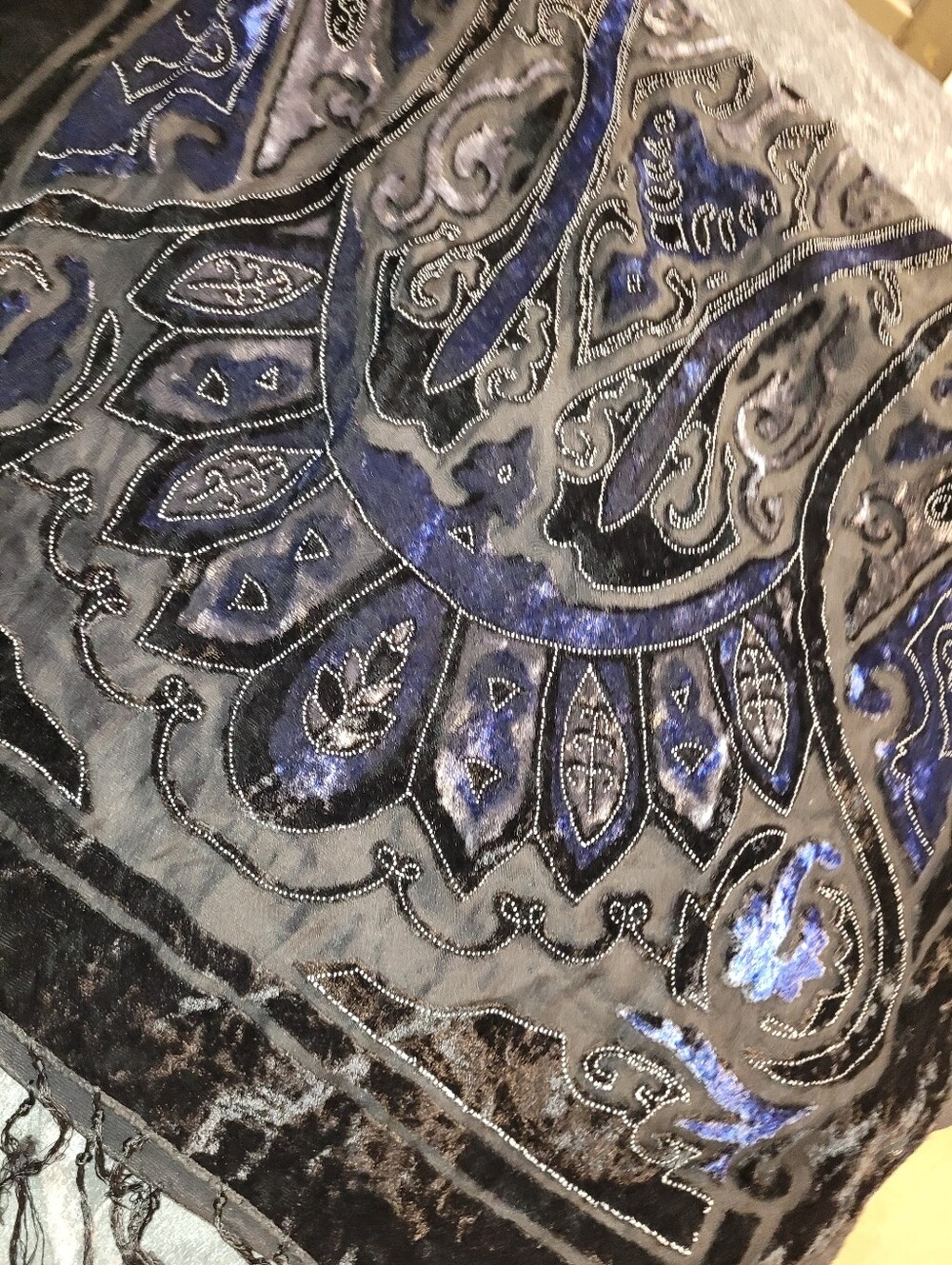 Exquisite Velvet & Beaded Scarf Or Wrap Boho Gypsy